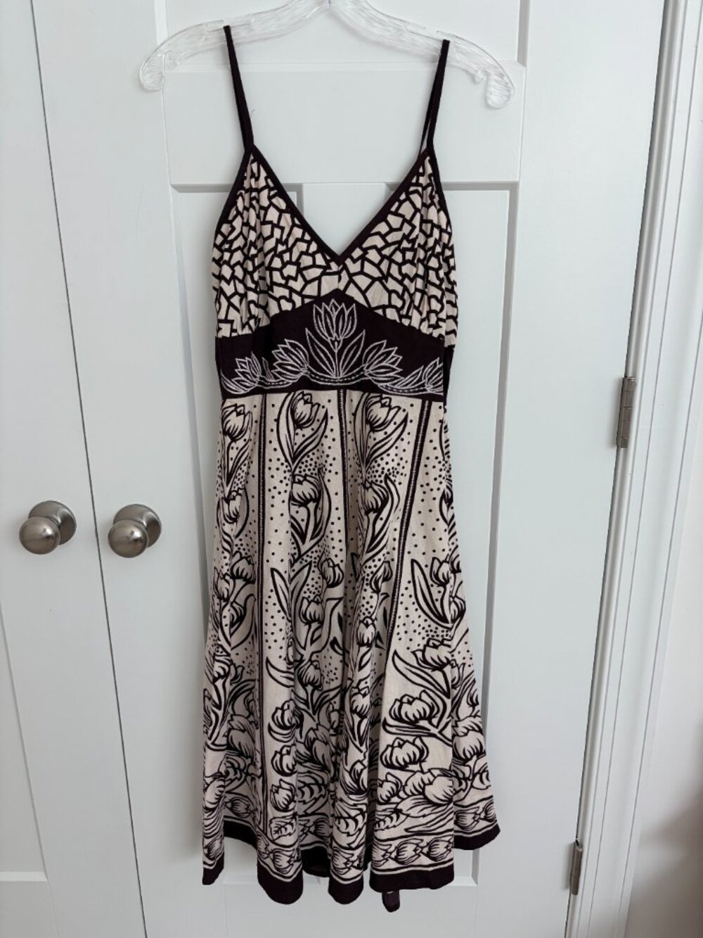 Magic Boho Midi Dress Brown Cream Floral Embroidered Cotton Sundress Size S Y2K